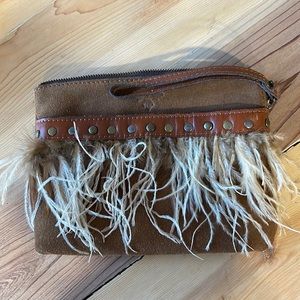 ~ Patricia Nash Suede Feather Trimmed Wristlet boho